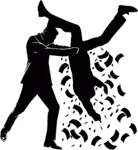 Silhouette of one man turning another upside down and shaking money out of his pocket