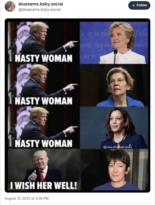 Trump calls Clinton, Warren, and Harris nasty, but says he likes Maxwell