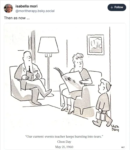 (Published May 21, 1960) Our current-events teacher keeps bursting into tears