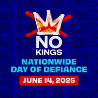 No Kings Day logo with the words 'No Kings National Day of Defiance June 14, 2025'