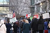 A protest rally in support of the Consumer Financial Protection Bureau and against shutting it down like president Musk and Trump are planning to do. February 10, 2025. 1275 First Street NE, Washington, DC 20002.