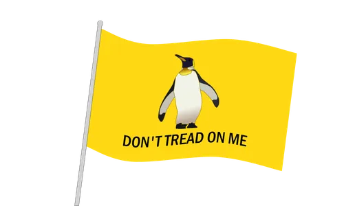 Variant of the Gadsden (Don't Tread on Me) flag with the rattlesnake replaced with an emperor penguin