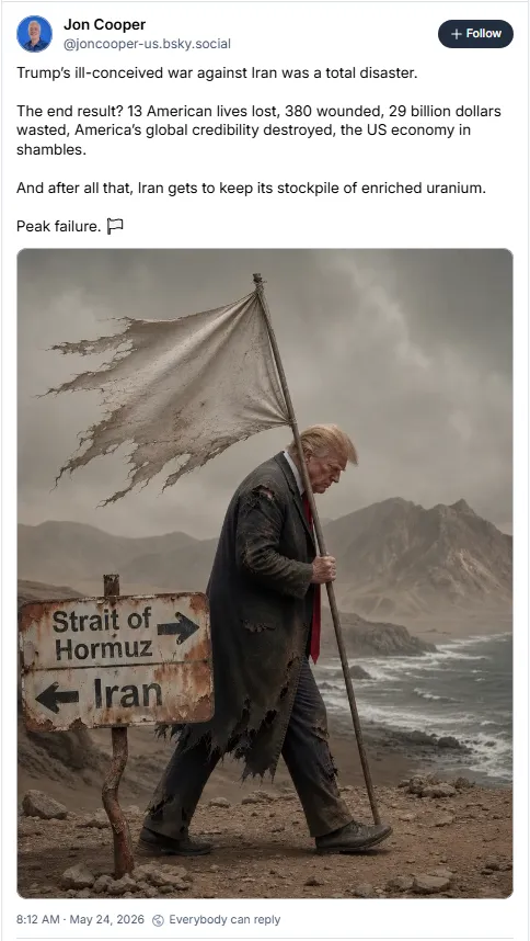 Trump carrying flag of surrender