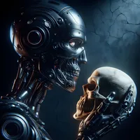 Robot holding a skull