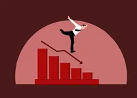 Imageof a downward-trending bar graph with a drawing of a man falling down the trend line