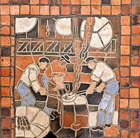 Tile mosaic on the floor of the Pennsylvania state capitol depicting steel workers