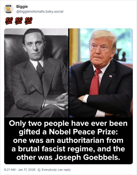 Only two people have ever been gifted a Nobel Peace Prize: one was an authoritarian from a brutal fascist regime, and the other was Joseph Goebbels