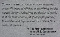 'The First Amendment to the U.S. Constitution' monument in Independence National Historic Park in Philadelphia, Pennsylvania