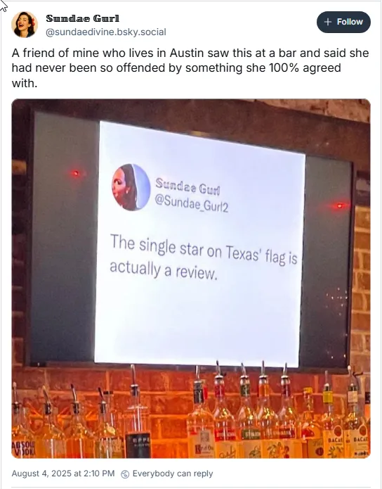 One star on the Texas flag is actually a review