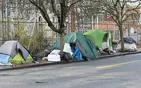 Sidewalk tent camps in Northeast Portland, Oregon, United States at Halsey Street and NE 6th Avenue.