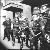 Riot geared officers on the ready in St Paul Minnesota during the RNC