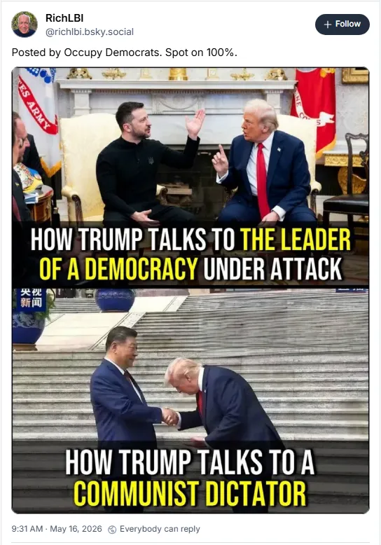 How Trump talks to the leader of a democracy under attack vs. how Trump talks to a communist dictator