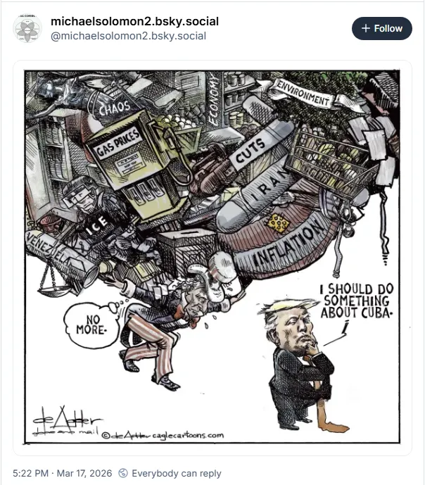 Trump: 'I should do something about Cuba.' Uncle Sam: 'No more...'