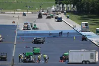 Painting the Reflecting Pool blue