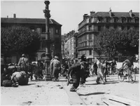 Nazi snipers scatter crowd in Lyon, France, during WWII